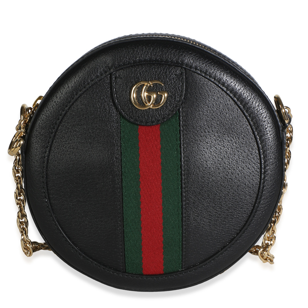 Gucci Black Textured Calfskin Web Mini Ophidia Round Bag